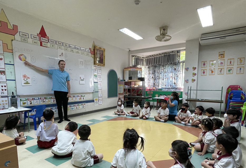 Kindergarten Teacher Interacting with Students in On Nut, Bangkok